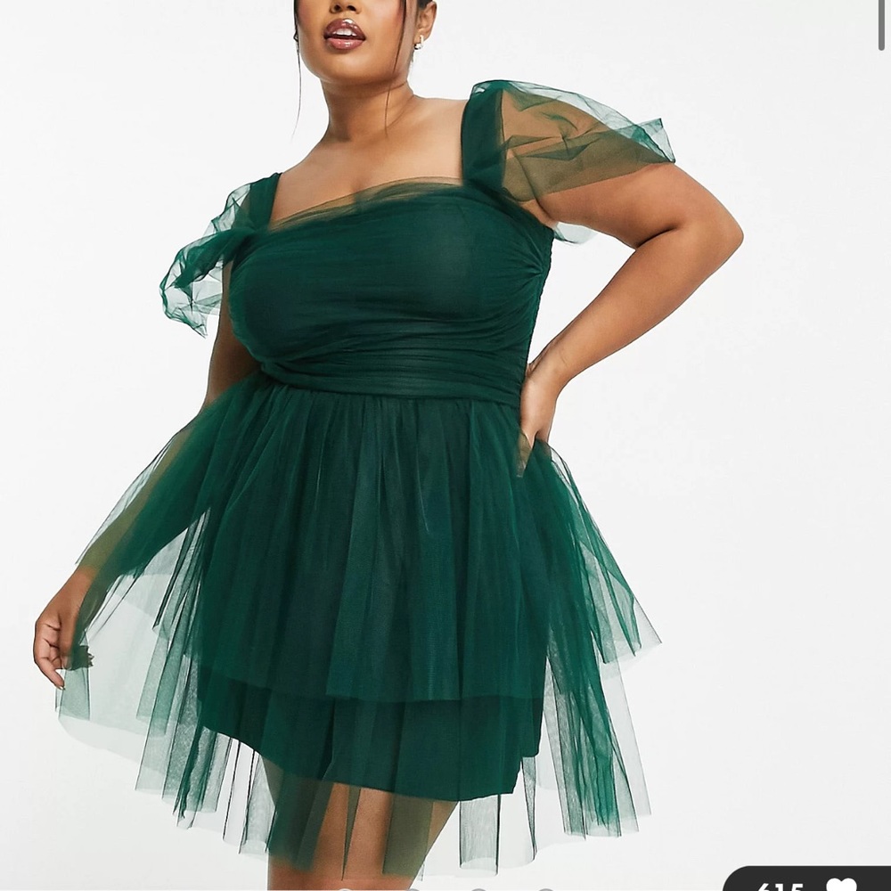 ASOS Lace & Beads off shoulder tiered structured mini dress in emerald green